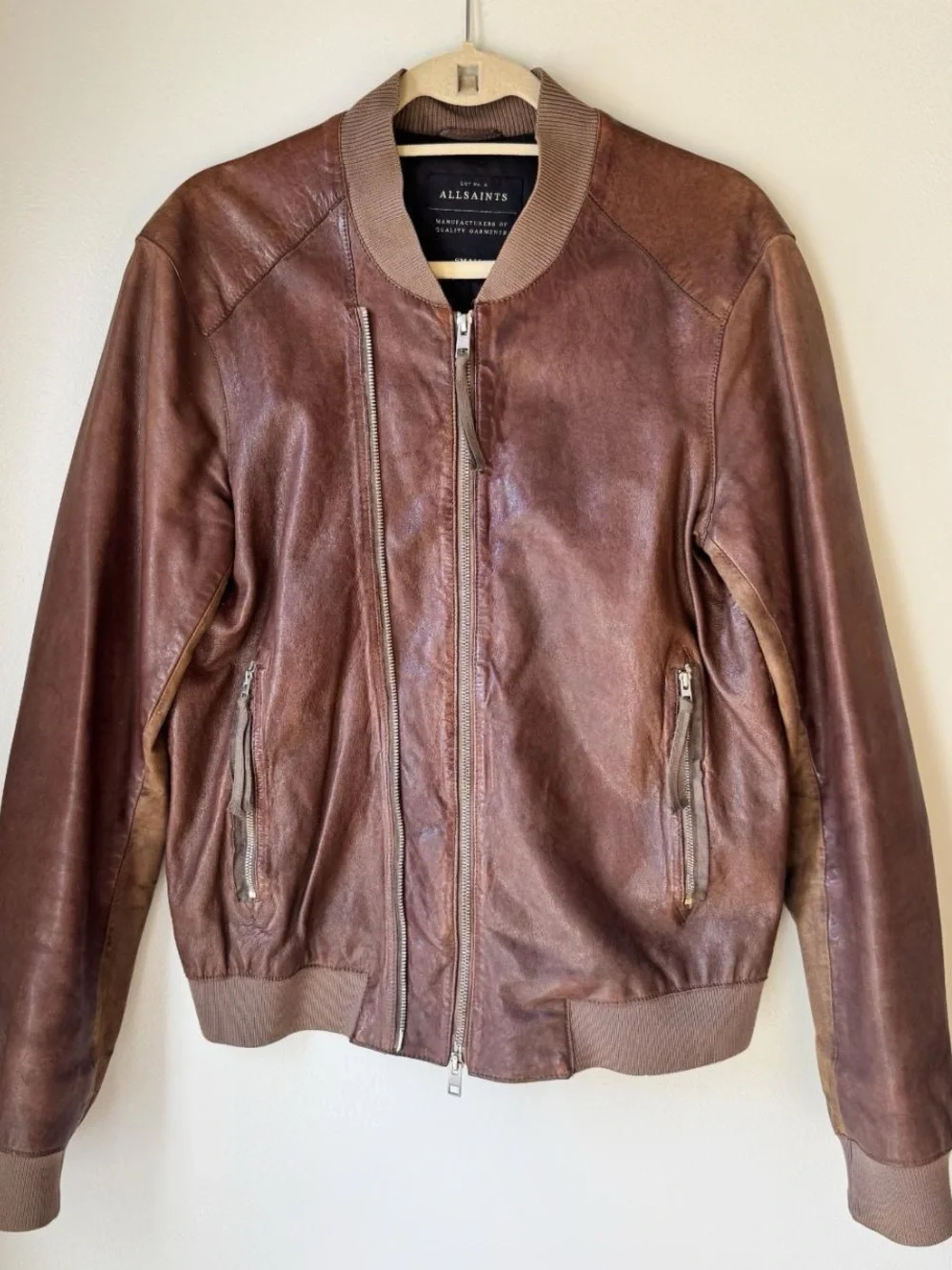 ALLSAINTS Brown Leather Bomber Jacket- Medium - Picture 1 of 5